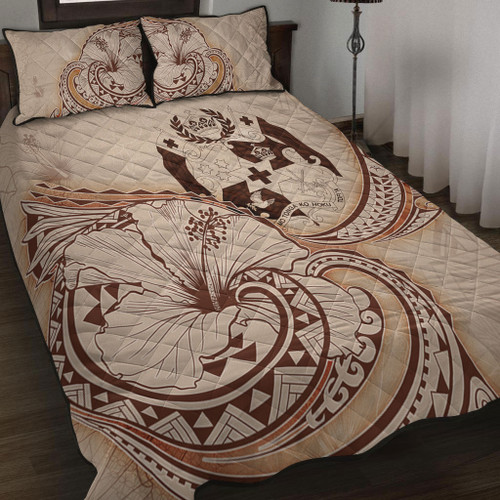 Tonga Quilt Bed Set Hibiscus Flower Vintage Style1