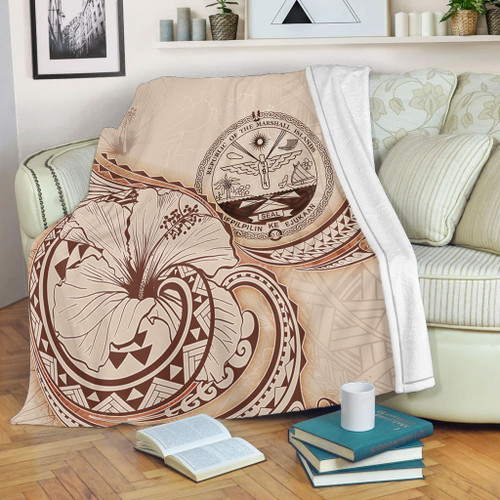 Marshall Islands Premium Blanket Hibiscus Flower Vintage Style1