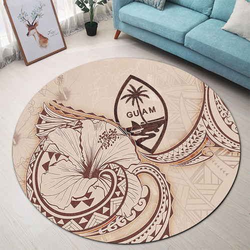Guam Round Rug Hibiscus Flower Vintage Style1