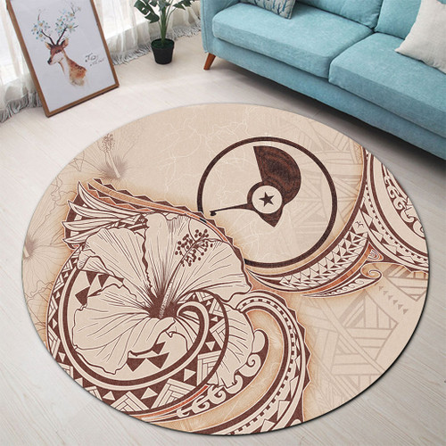 Yap State Round Rug Hibiscus Flower Vintage Style1