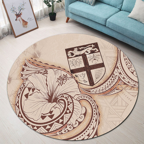 Fiji Round Rug Hibiscus Flower Vintage Style1