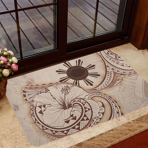 Philippines Filipinos Door Mat Hibiscus Flower Vintage Style1