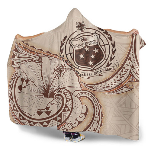 Samoa Hooded Blanket Hibiscus Flower Vintage Style1