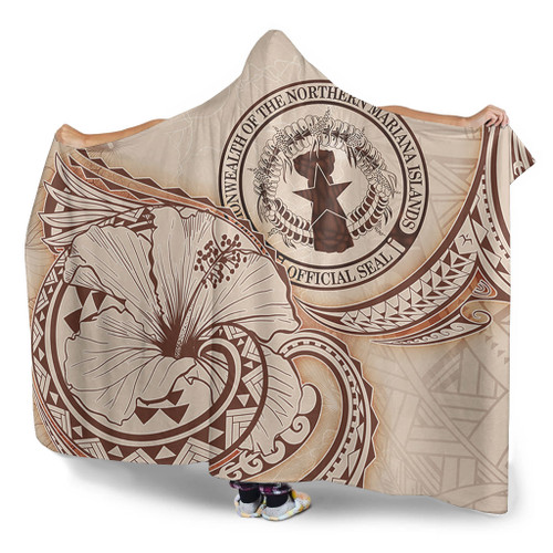 Northern Mariana Islands Hooded Blanket Hibiscus Flower Vintage Style1