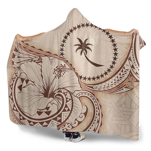 Chuuk State Hooded Blanket Hibiscus Flower Vintage Style1
