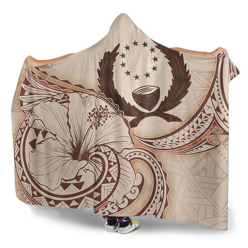 Pohnpei State Hooded Blanket Hibiscus Flower Vintage Style1