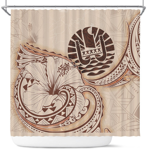 Tahiti Shower Curtain Hibiscus Flower Vintage Style1