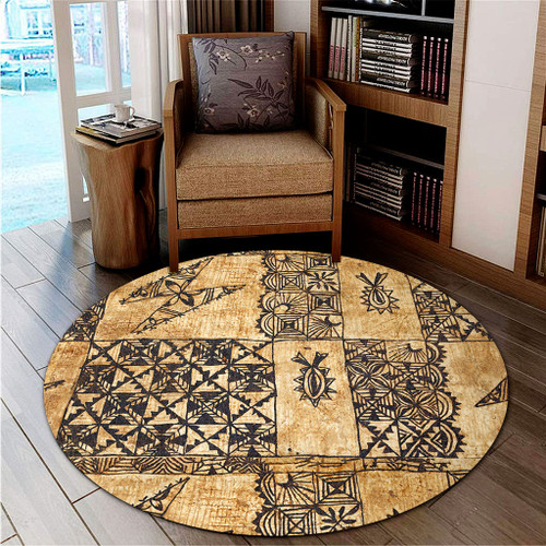 Tonga Round Rug Tapa Cloth Vintage