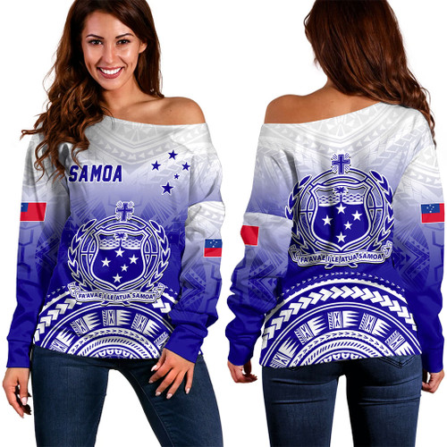Samoa Off Shoulder Sweatshirt Polynesian Tribal Island Design
