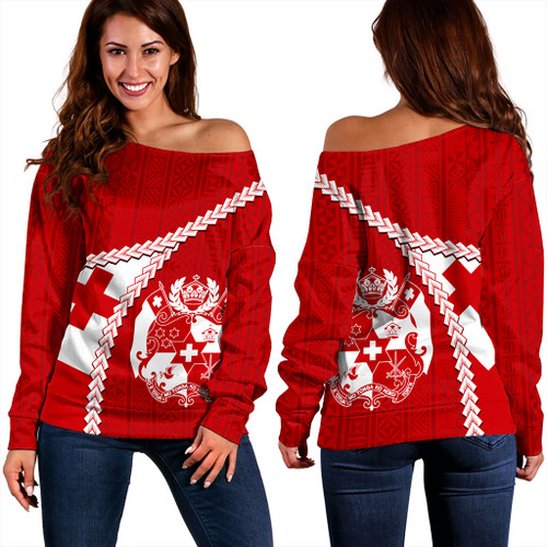 Tonga Off Shoulder Sweatshirt Ngatu Tapa Pride Style