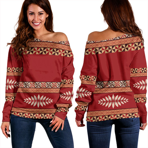Tonga Off Shoulder Sweatshirt Ngatu Design Pattern
