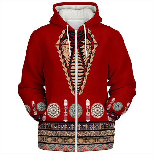 Tonga Sherpa Hoodie Ngatu Design Fabric