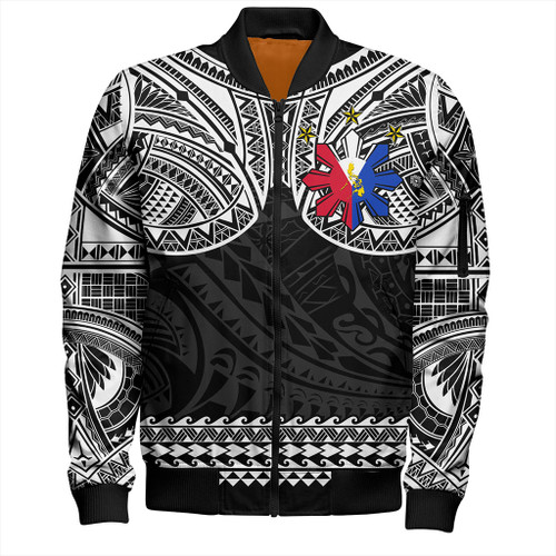 Philippines Filipinos Bomber Jacket Polynesian Tribal Filipinos Tattoo Sun Star With Flag