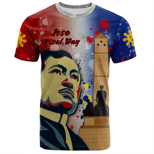 Philippines Filipinos T-Shirt Rizal Monument On Rizal Day Background Texture Brush Style
