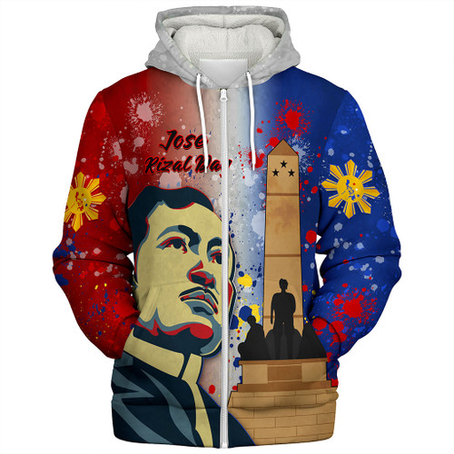 Philippines Filipinos Sherpa Hoodie Rizal Monument On Rizal Day Background Texture Brush Style