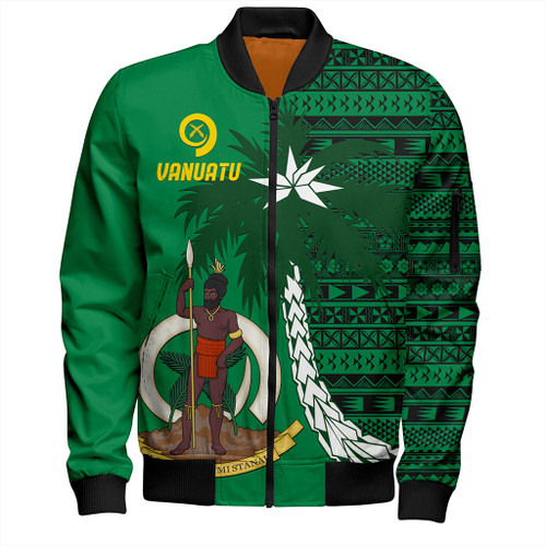 Vanuatu Bomber Jacket Coat Of Arms Tree Coconut