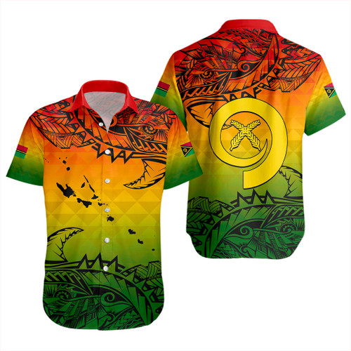 Vanuatu Short Sleeve Shirt Polynesia Tribal Pattern With Map