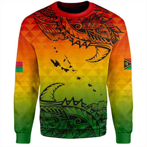 Vanuatu Sweatshirt Polynesia Tribal Pattern With Map
