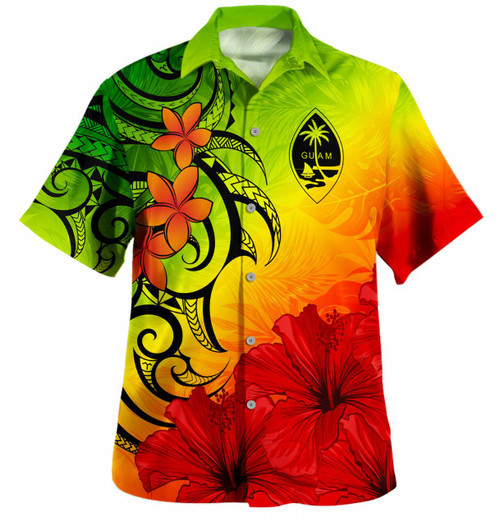 Guam Hawaiian Shirt Tribal Polynesia Tropical Hibiscus Flower