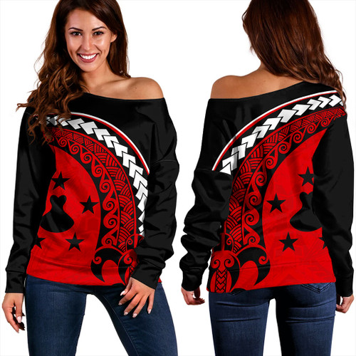 Austral Islands Off Shoulder Sweatshirt Turtle Polynesian Tribal Coat Of Arms