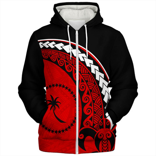 Chuuk State Sherpa Hoodie Turtle Polynesian Tribal Coat Of Arms
