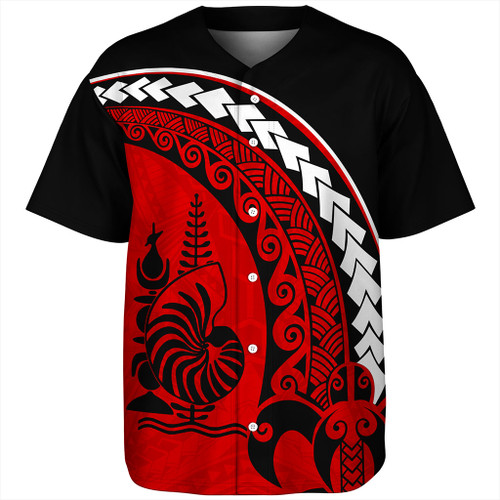 New Caledonia Baseball Shirt Turtle Polynesian Tribal Coat Of Arms