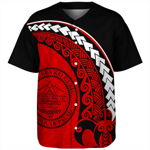 Palau Baseball Shirt Turtle Polynesian Tribal Coat Of Arms