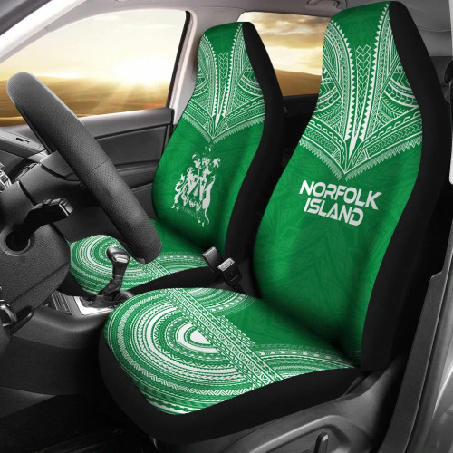 Norfolk Island Car Seat Cover - Norfolk Island Coat Of Arms Polynesian Chief Tattoo Green Version
