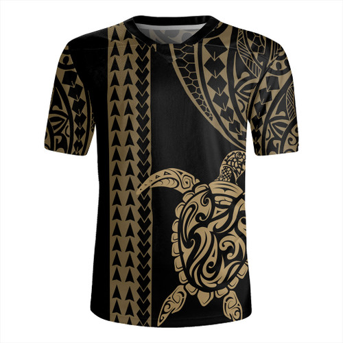 Hawaii Rugby Jersey Polynesian Tribal Turtle Gold
