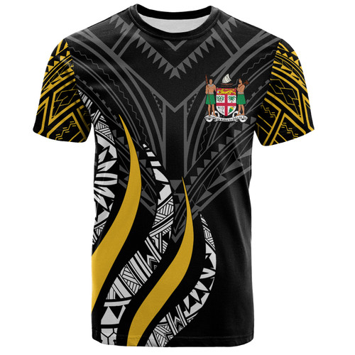 Fiji Custom Personalised T-Shirt - Fiji Strong Fire Pattern Gold1