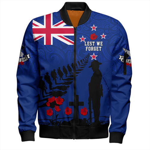 New Zealand Bomber Jacket Flag Maori Pattern Solider Fern Lest We Forget