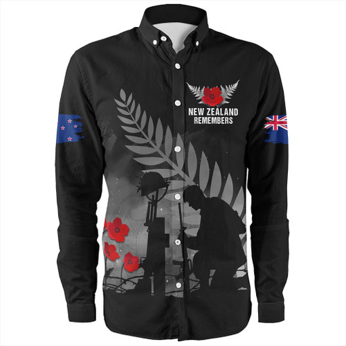 New Zealand Long Sleeve Shirt Maori Silver Fern Poppy Flower Remembers