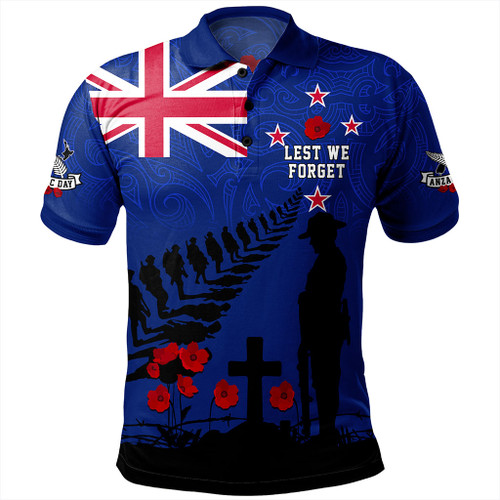 New Zealand Polo Shirt Flag Maori Pattern Solider Fern Lest We Forget