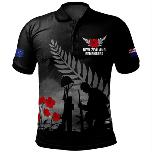 New Zealand Polo Shirt Maori Silver Fern Poppy Flower Remembers