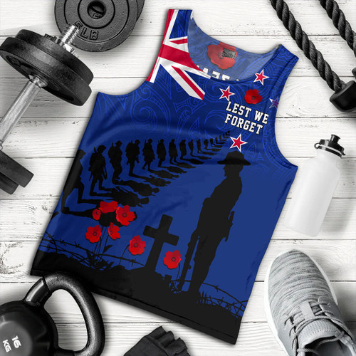 New Zealand Tank Top Flag Maori Pattern Solider Fern Lest We Forget