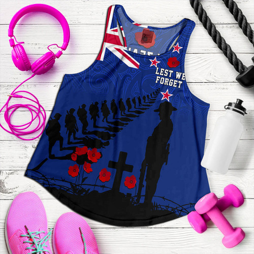 New Zealand Women Tank Flag Maori Pattern Solider Fern Lest We Forget