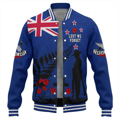 New Zealand Baseball Jacket Flag Maori Pattern Solider Fern Lest We Forget