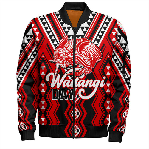New Zealand Bomber Jacket Waitangi Day Kiwi Bird Pattern Fabric