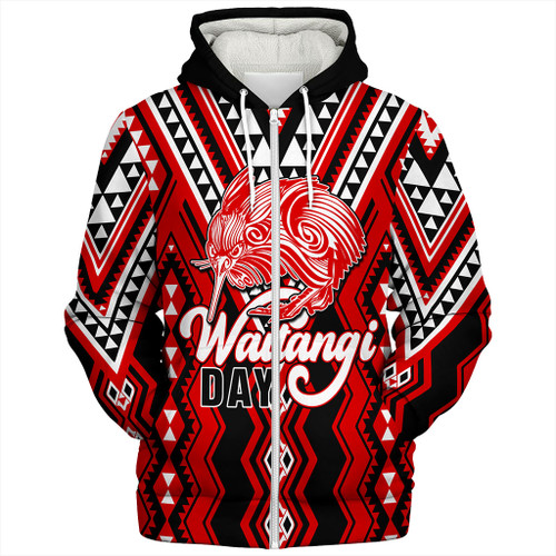 New Zealand Sherpa Hoodie Waitangi Day Kiwi Bird Pattern Fabric