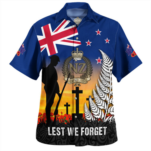 New Zealand Hawaiian Shirt Anzac Army And Maori Silver Fern Poppy Sunset Style