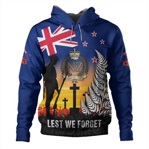 New Zealand Hoodie Anzac Army And Maori Silver Fern Poppy Sunset Style