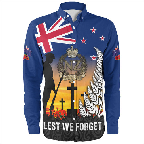 New Zealand Long Sleeve Shirt Anzac Army And Maori Silver Fern Poppy Sunset Style