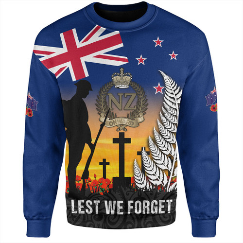 New Zealand Sweatshirt Anzac Army And Maori Silver Fern Poppy Sunset Style