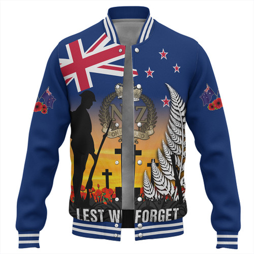New Zealand Baseball Jacket Anzac Army And Maori Silver Fern Poppy Sunset Style