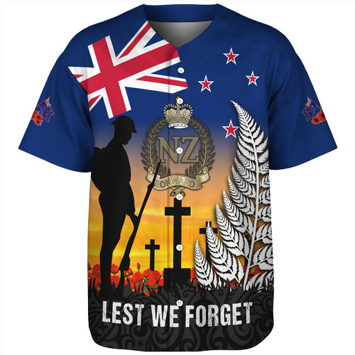 New Zealand Baseball Shirt Anzac Army And Maori Silver Fern Poppy Sunset Style