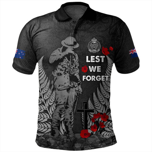 New Zealand Polo Shirt Maori Tribal Silver Fern Lest We Forget Solider