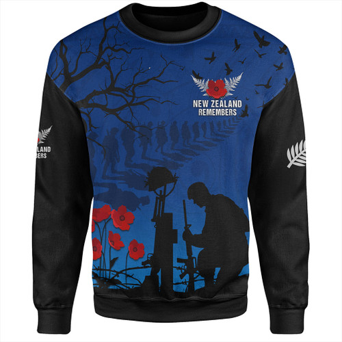 New Zealand Sweatshirt Silver Fern Lest We Forget Remember