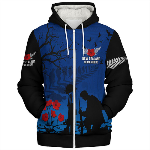 New Zealand Sherpa Hoodie Silver Fern Lest We Forget Remember