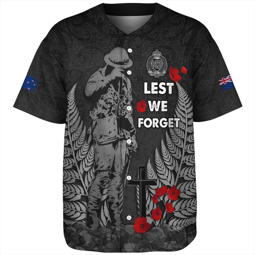 New Zealand Baseball Shirt Maori Tribal Silver Fern Lest We Forget Solider
