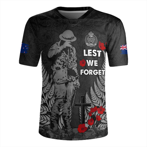 New Zealand Rugby Jersey Maori Tribal Silver Fern Lest We Forget Solider